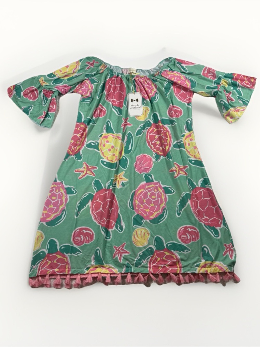 Simply Southern Turtle Print Dress Tassel Hem Womens Large